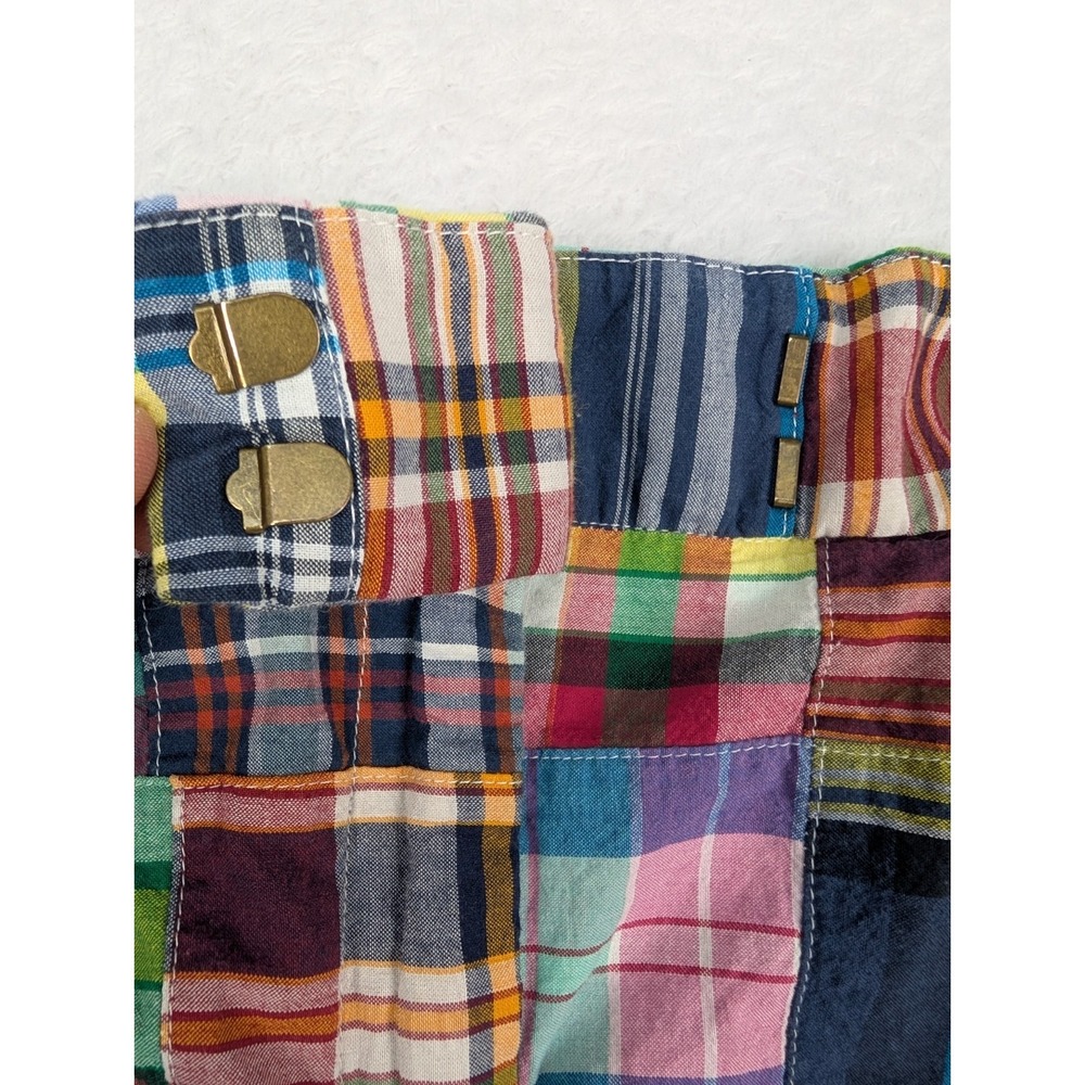 J.Crew Mini Skirt 12 Patchwork Plaid Madras Navy Multicolor Cotton Pocket - Picture 4 of 10